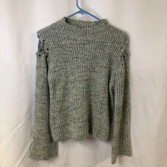 John + Jenn Blue Marled Knit Tie Cutout Sweater M - Picture 2 of 9